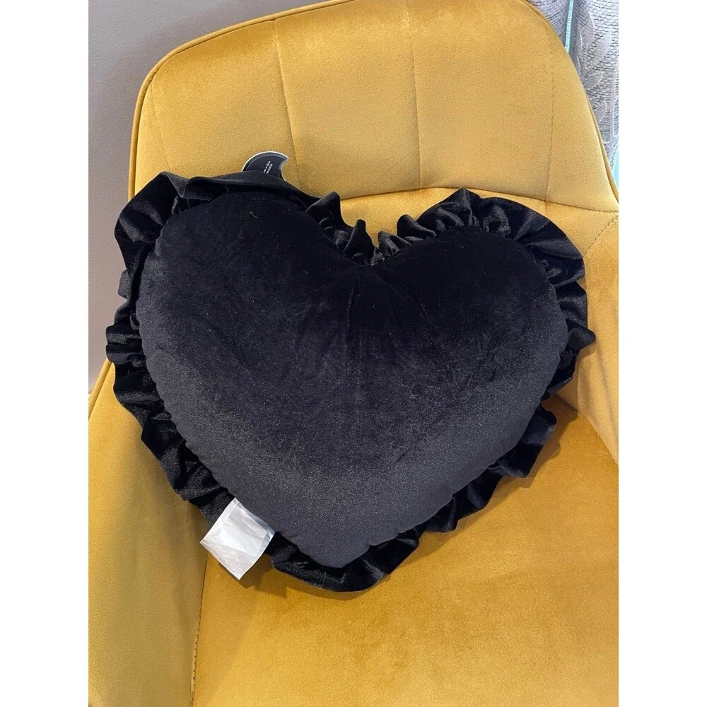 NEW Spooktakular Black Heart with Rhinestone Bats and Spiderweb Halloween Pillow